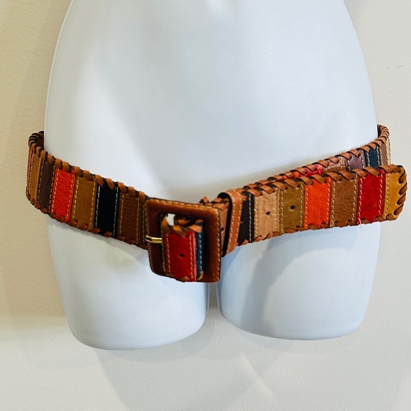 Vintage Genuine Leather Colorful Patchwork Belt Size M - Picture 9 of 10